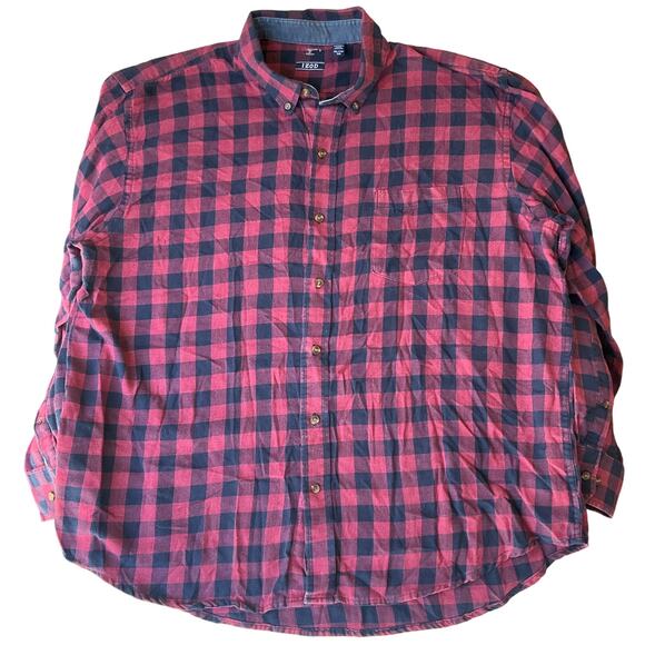 IZOD Men Shirt size XXL Long Sleeve Button Down Plaid Red & Blue - Picture 1 of 8